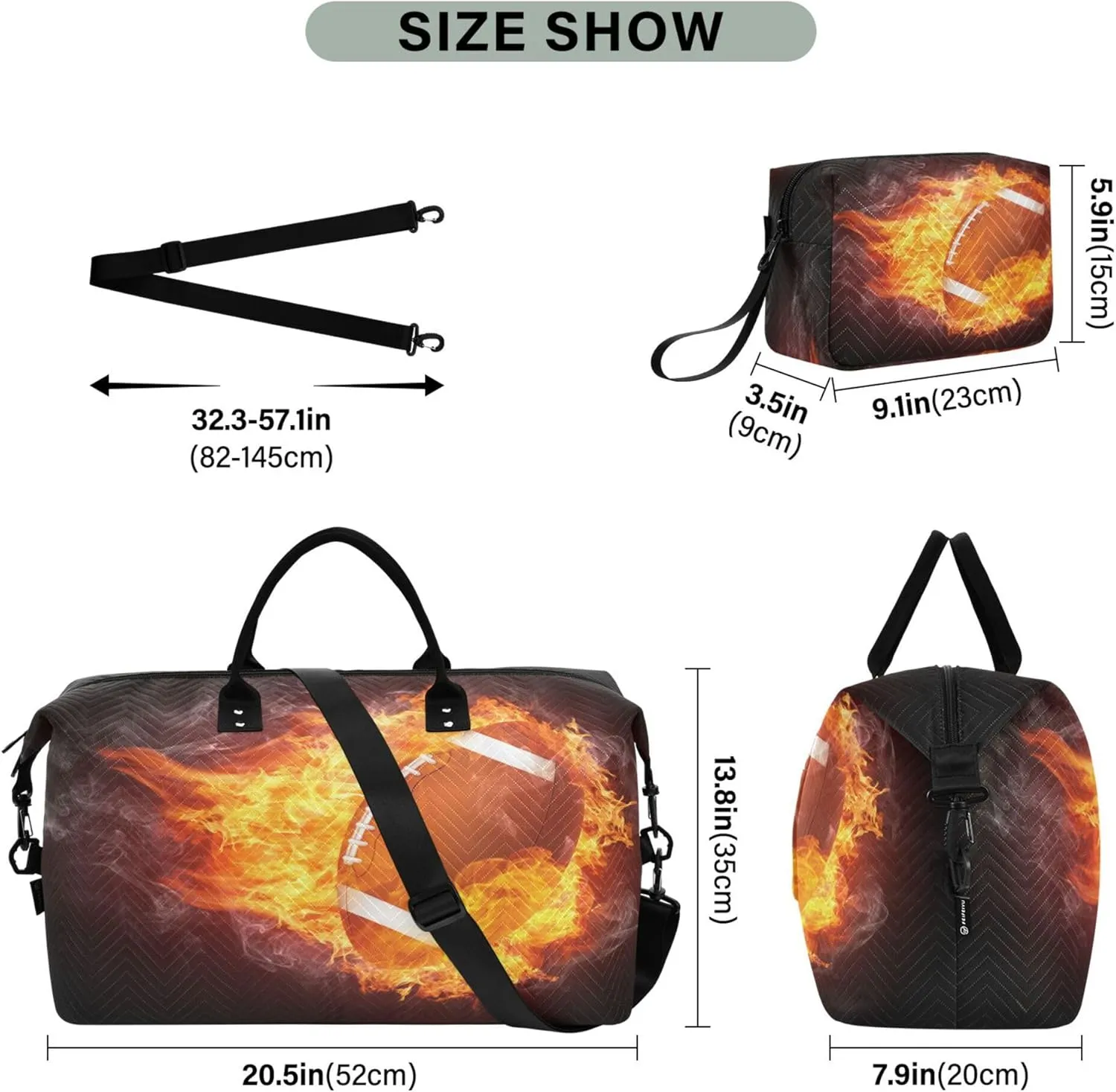 Exnundod Women Weekender Bags Burning Football Ball Travel Duffel Bags Carry On Overnight Bag Fire Flame Rugby Large Hospital Tote Luggage