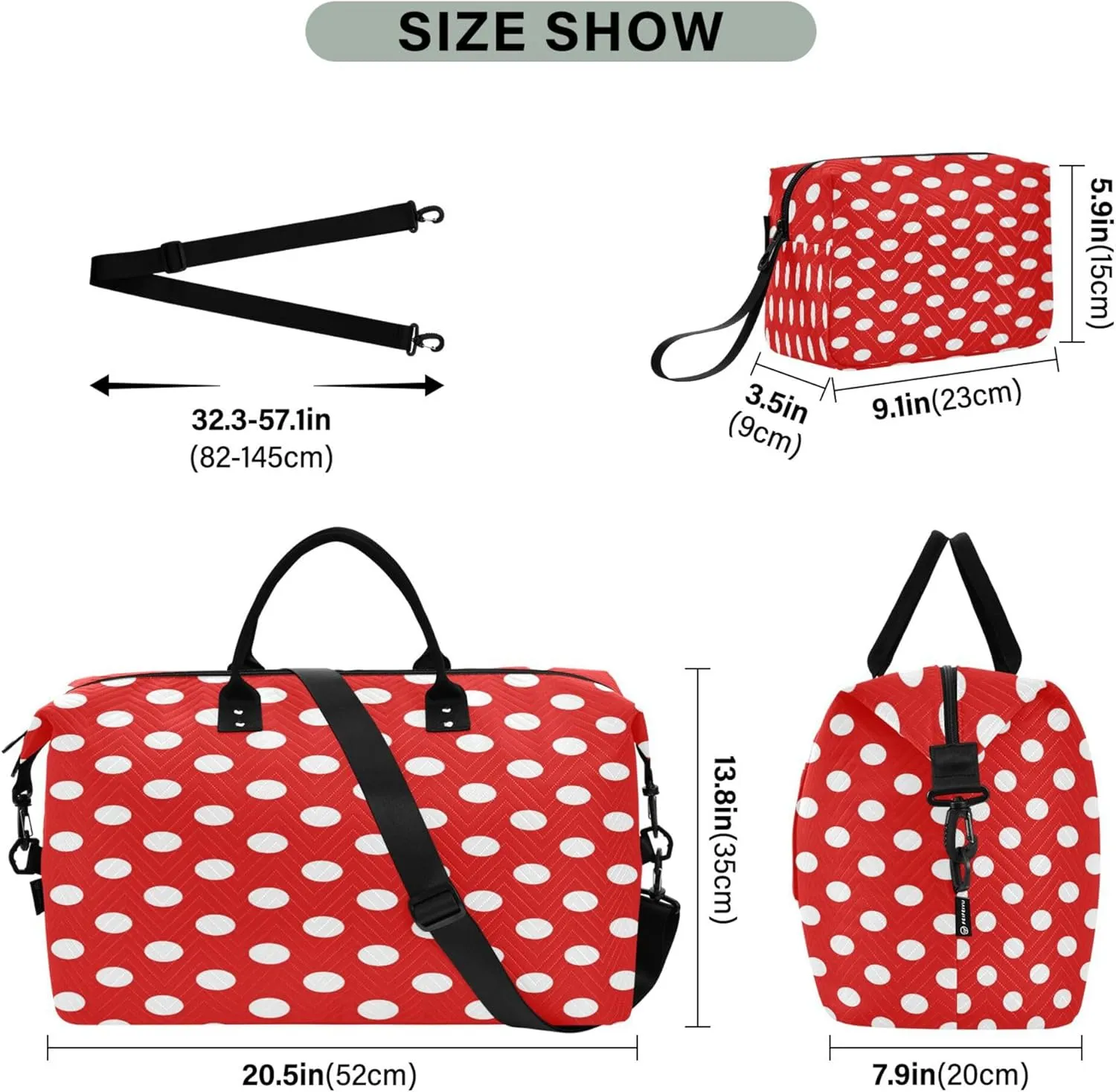 Exnundod Women Weekender Bags Classic Polk Dots Red Travel Duffel Bags Carry On Overnight Bag Large Hospital Tote Luggage