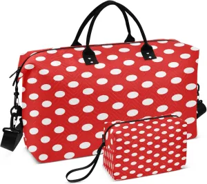 Exnundod Women Weekender Bags Classic Polk Dots Red Travel Duffel Bags Carry On Overnight Bag Large Hospital Tote Luggage