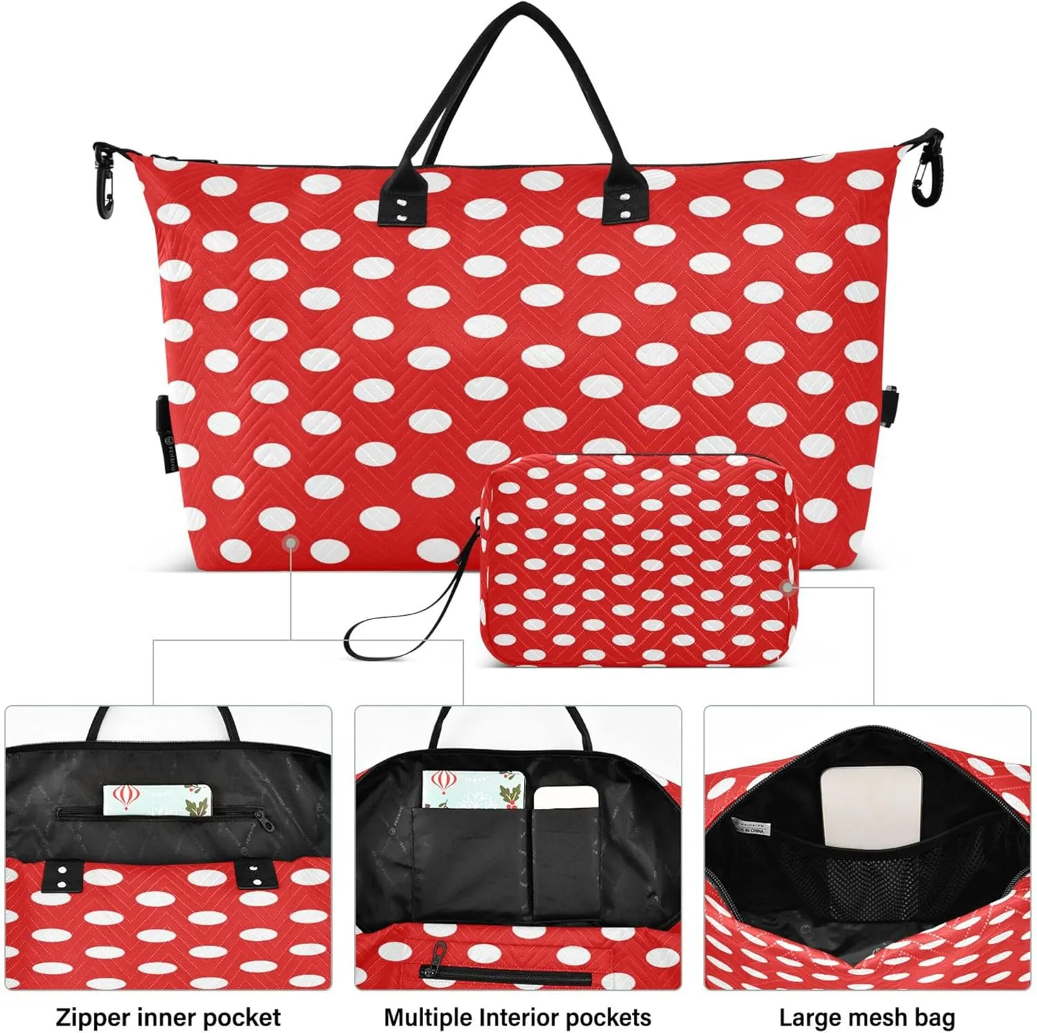 Exnundod Women Weekender Bags Classic Polk Dots Red Travel Duffel Bags Carry On Overnight Bag Large Hospital Tote Luggage