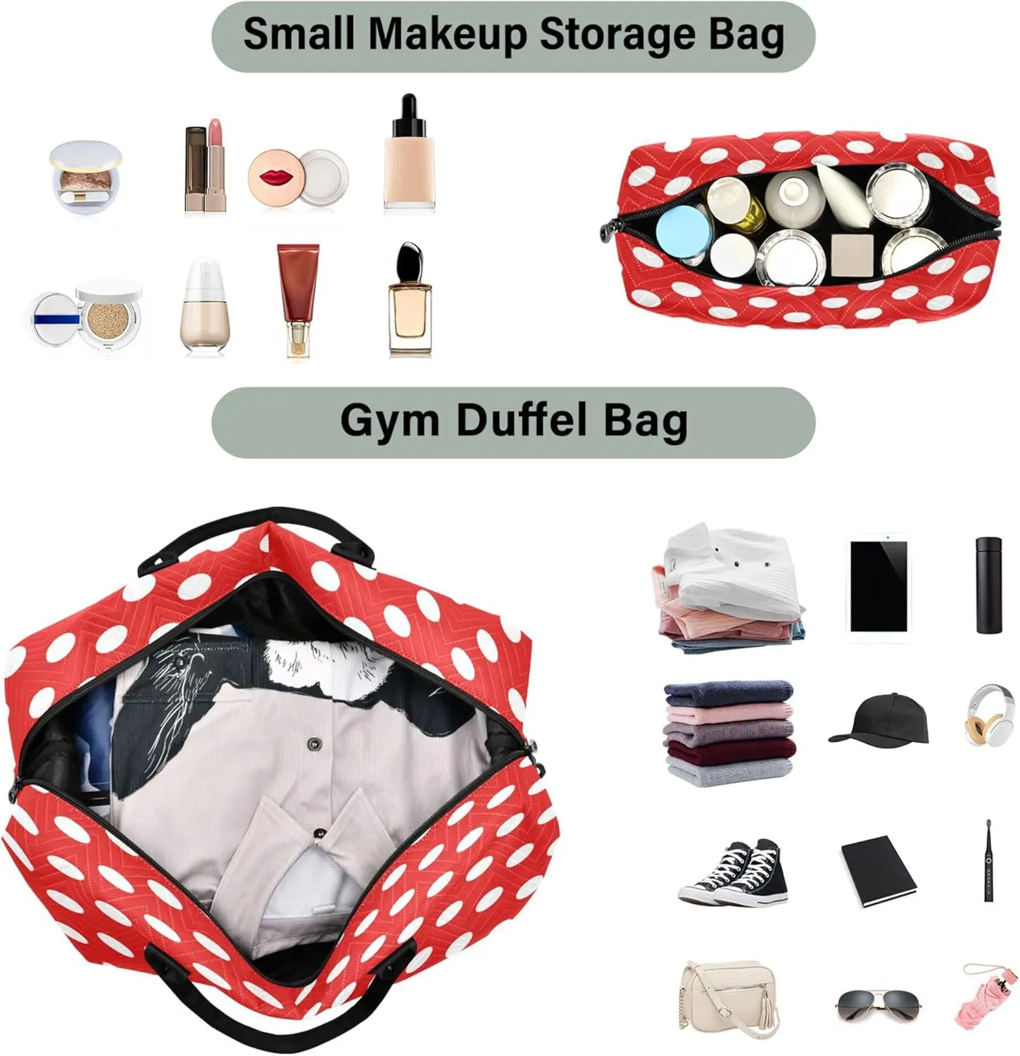 Exnundod Women Weekender Bags Classic Polk Dots Red Travel Duffel Bags Carry On Overnight Bag Large Hospital Tote Luggage