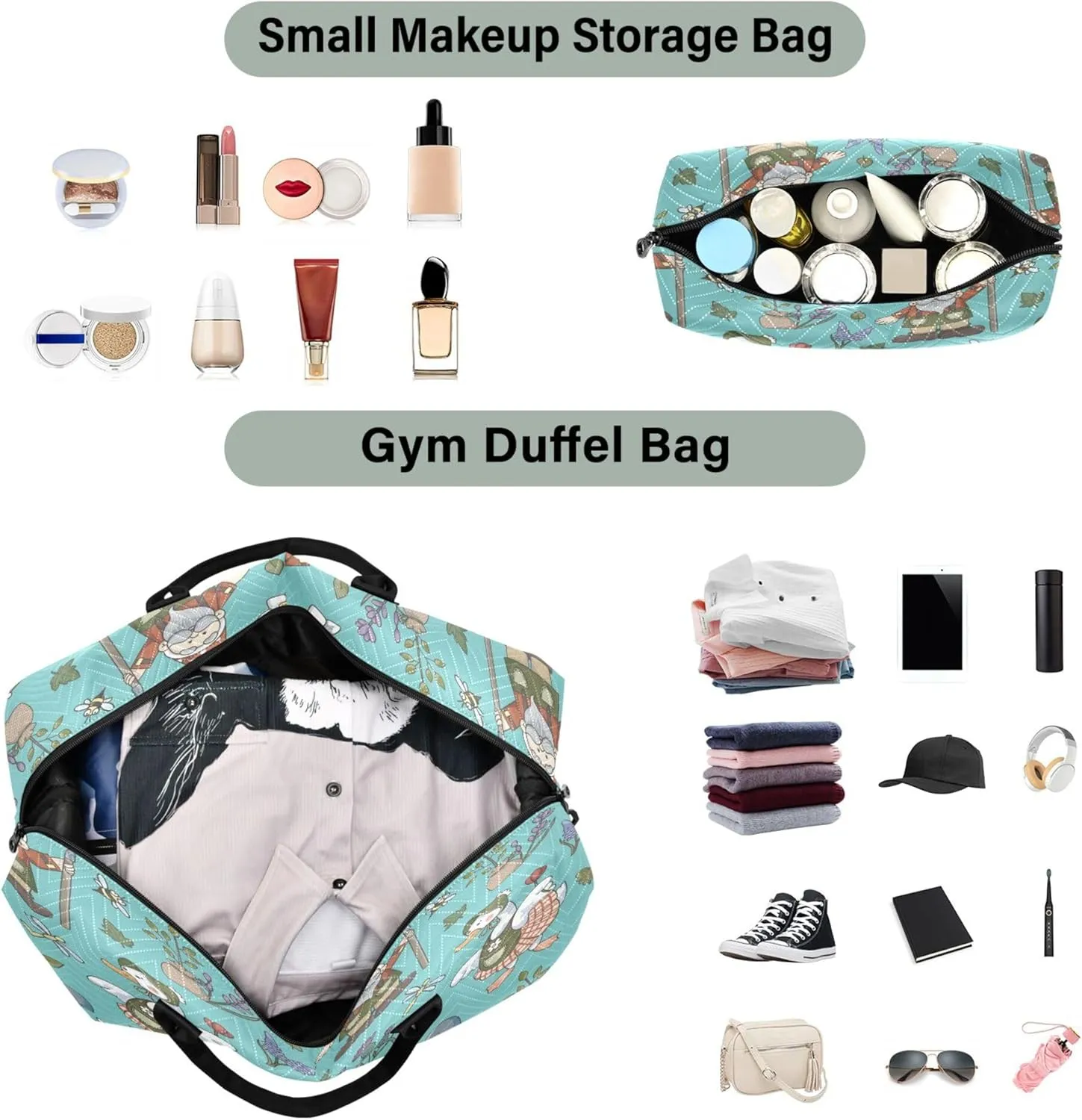 Exnundod Women Weekender Bags Funny Garden Gnome Duck Travel Duffel Bags Carry On Overnight Bag Flower Large Hospital Tote Luggage