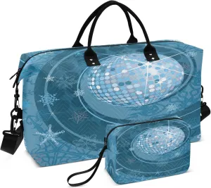 Exnundod Women Weekender Bags Snowflake with Winter Disco Ball Travel Duffel Bags Carry On Overnight Bag Large Hospital Tote Luggage