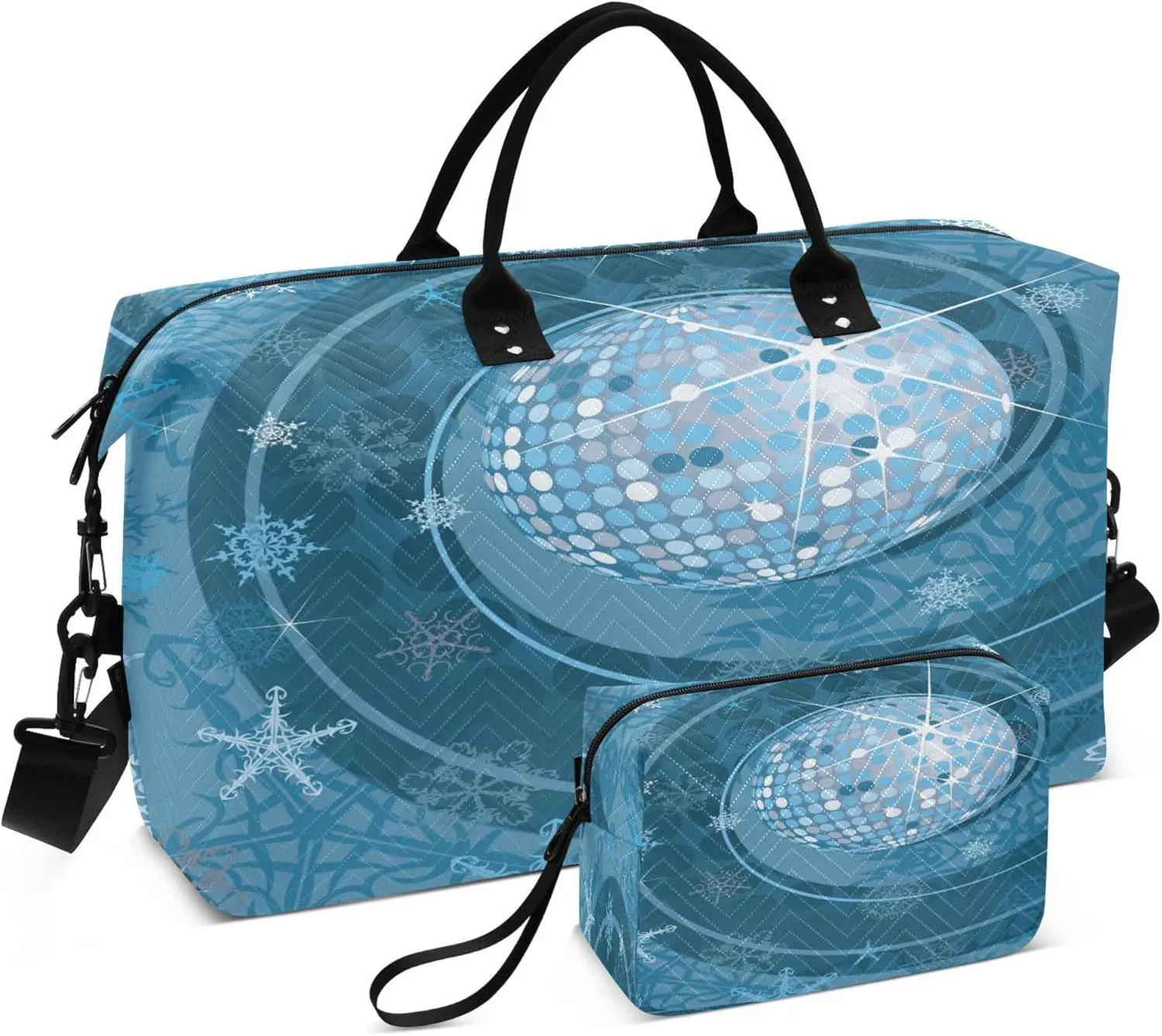 Exnundod Women Weekender Bags Snowflake with Winter Disco Ball Travel Duffel Bags Carry On Overnight Bag Large Hospital Tote Luggage