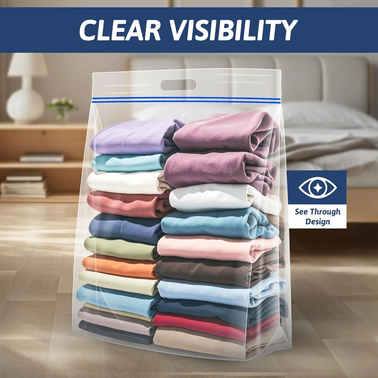 Extra Large 25 Gallon Storage Bags - 35” x 24” with Resealable Zip and Carry Handle, Ideal for Clothes, Pillows, Moving and Travel, Set of 5