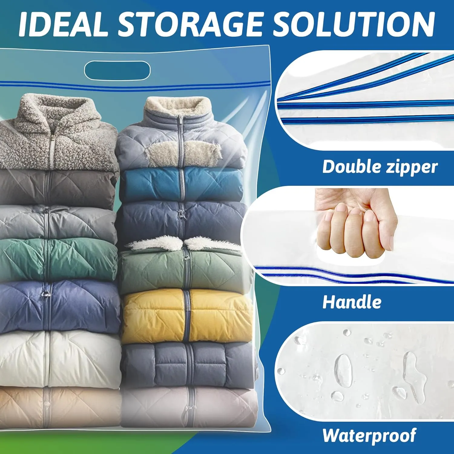 Extra Large 25 Gallon Storage Bags - 35” x 24” with Resealable Zip and Carry Handle, Ideal for Clothes, Pillows, Moving and Travel, Set of 5