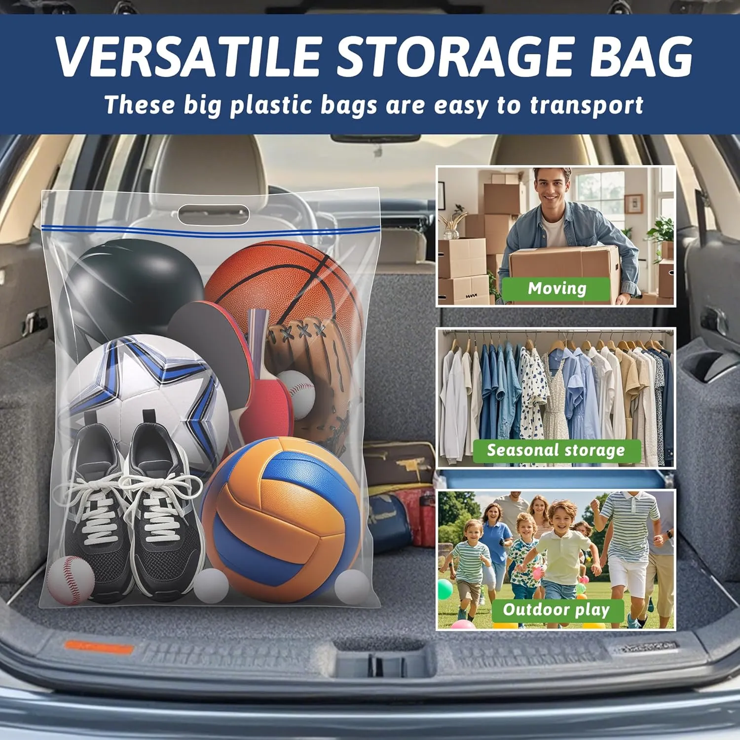 Extra Large 25 Gallon Storage Bags - 35” x 24” with Resealable Zip and Carry Handle, Ideal for Clothes, Pillows, Moving and Travel, Set of 5