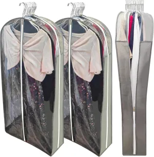 Extra Long Dress Bags for Gowns with 6.3" Gusset, 60" Clear Garment Bags for Hanging Clothes, Dresses Covers and Side Zipper Protector for Storage Clothing, Closet and Travel 3 Packs