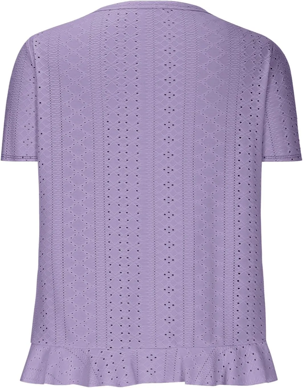 Eyelet Shirts for Women Short Sleeve Casual Solid Color Tops Fashion Loose Crew Neck T-Shirts Summer Clothes