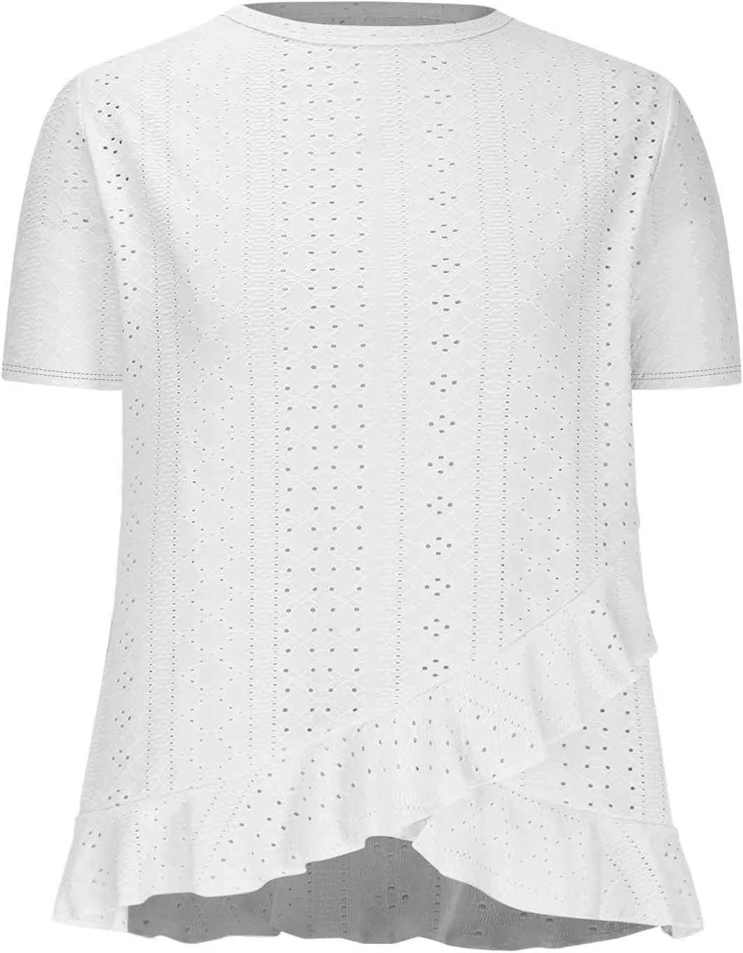 Eyelet Shirts for Women Short Sleeve Casual Solid Color Tops Fashion Loose Crew Neck T-Shirts Summer Clothes