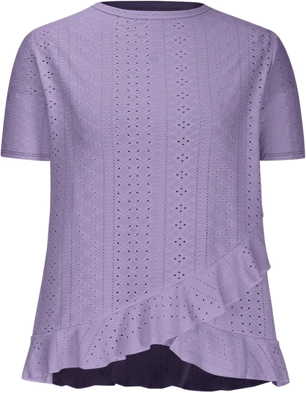 Eyelet Shirts for Women Short Sleeve Casual Solid Color Tops Fashion Loose Crew Neck T-Shirts Summer Clothes