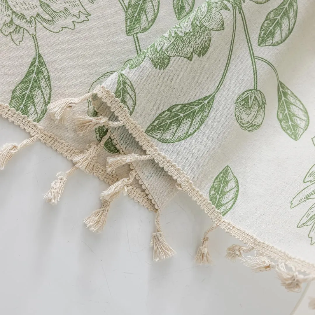 F-CHU Bohemian Curtains for Bedroom 63 Inch Length French Country Floral Drapes Farmhouse Rustic Window Curtain Panels for Bedroom Chic Cotton Linen Blend Toile Curtain，2 Panel Sage Green Curtains