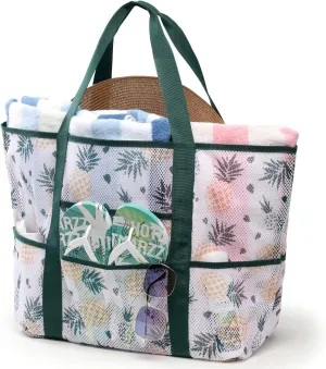 F-color Mesh Beach Bag Family - Beach Tote 9 Pockets Cruise Vacation Essentials