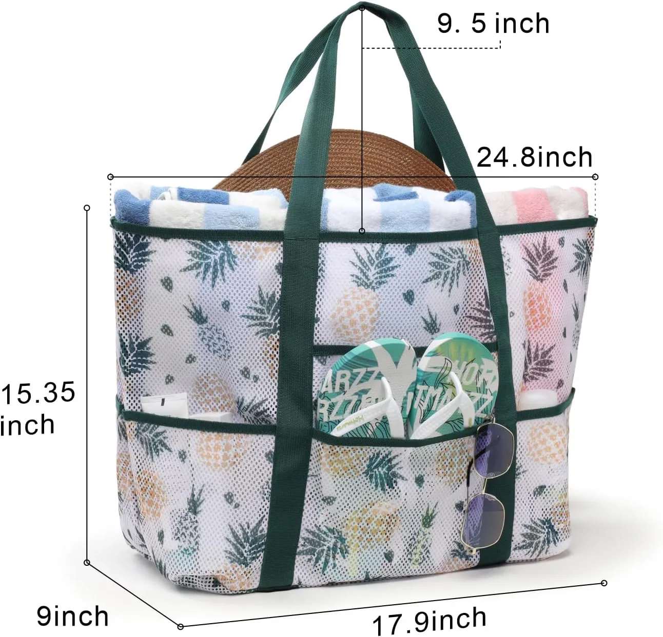 F-color Mesh Beach Bag Family - Beach Tote 9 Pockets Cruise Vacation Essentials