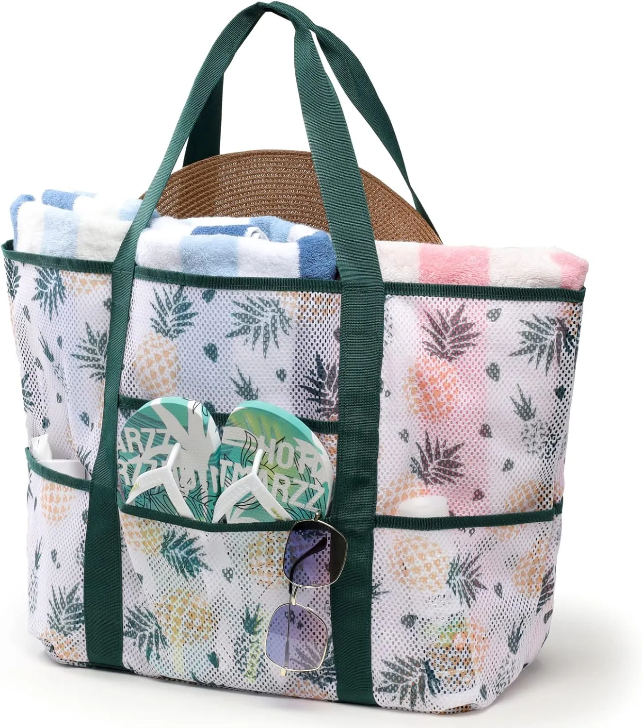 F-color Mesh Beach Bag Family - Beach Tote 9 Pockets Cruise Vacation Essentials