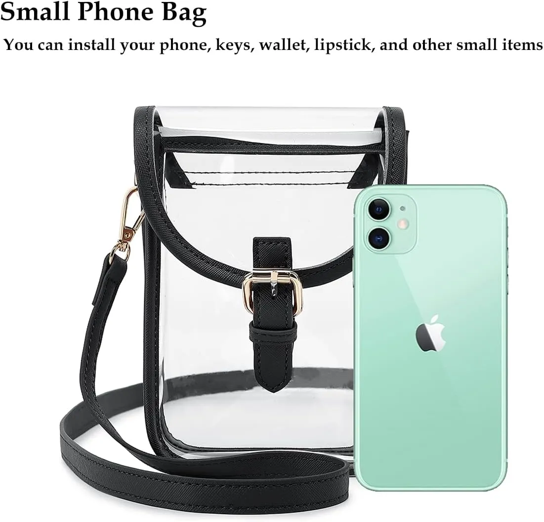 FAIME Small Clear Bag Stadium Approved, Clear Crossbody Cell Phone Purses Bag with Adjustable Strap for Concerts