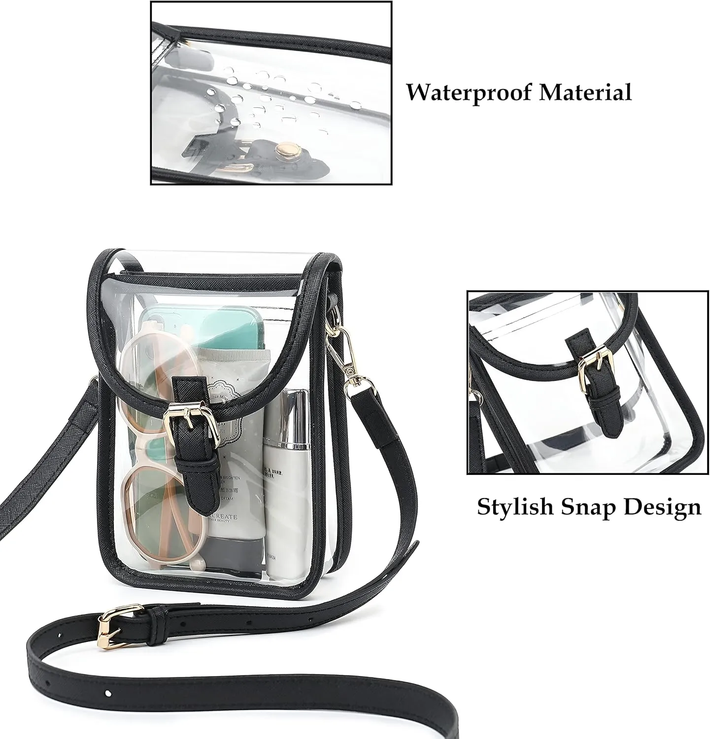 FAIME Small Clear Bag Stadium Approved, Clear Crossbody Cell Phone Purses Bag with Adjustable Strap for Concerts