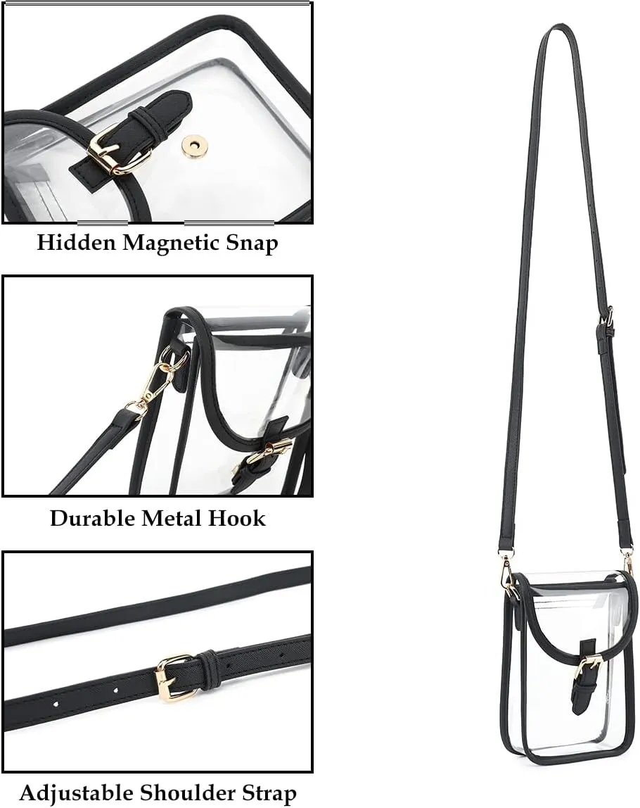 FAIME Small Clear Bag Stadium Approved, Clear Crossbody Cell Phone Purses Bag with Adjustable Strap for Concerts