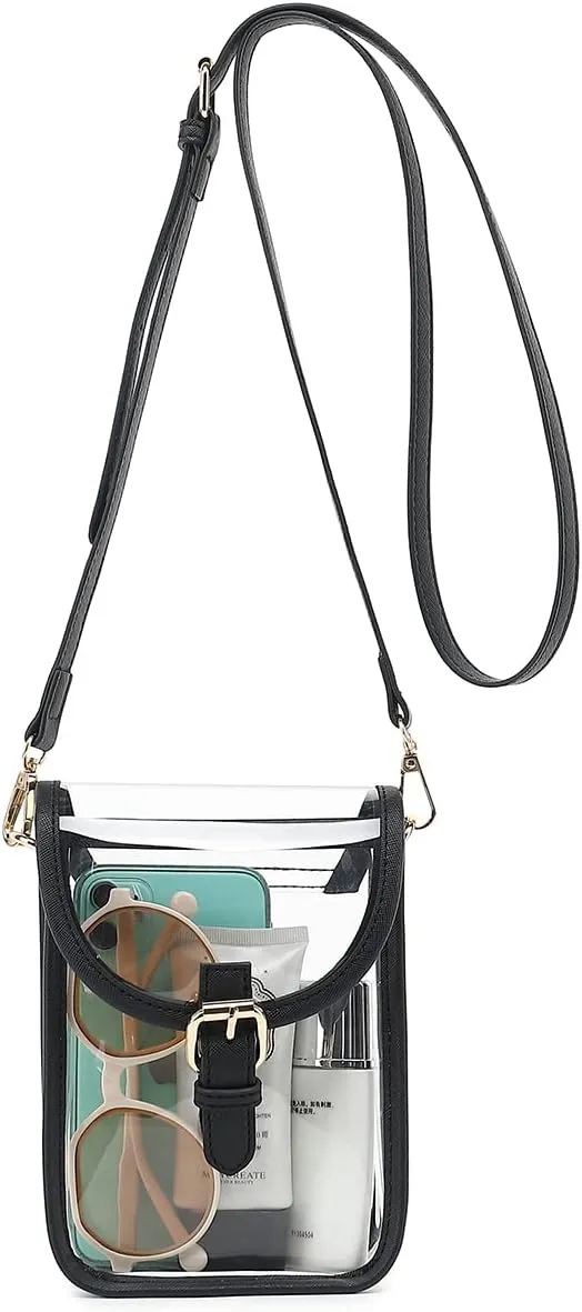 FAIME Small Clear Bag Stadium Approved, Clear Crossbody Cell Phone Purses Bag with Adjustable Strap for Concerts