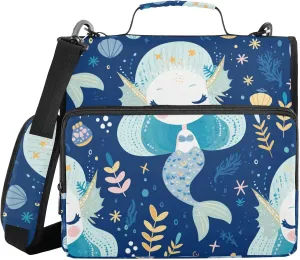 Fairy-Tale Mermaids Blue 1.5 Inch 3 Rings Binder Organizer with Handle and Removable Shoulder Strap Easy to Carry Documents Files Storage Bag for School
