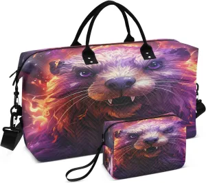 Fancy Purple Beaver Travel Duffel Bags Gym Bag Weekender Handbag with Toiletry Bag for Women Girls Men