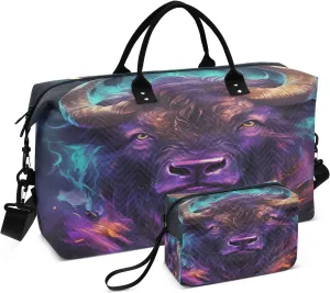Fancy Purple Bison Travel Duffel Bags Gym Bag Weekender Handbag with Toiletry Bag for Women Girls Men