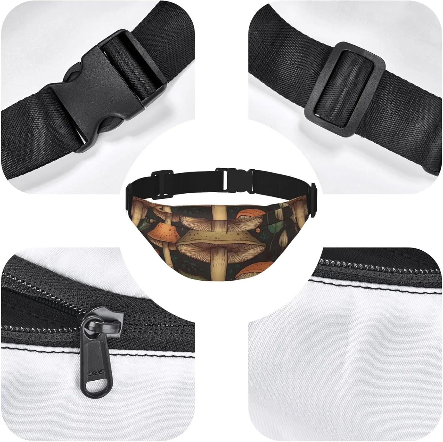 Fanny Pack for Men Women Waist Bag Adjustable Waist Pack Crossbody Belt Bag Mushroom art Bum Bag