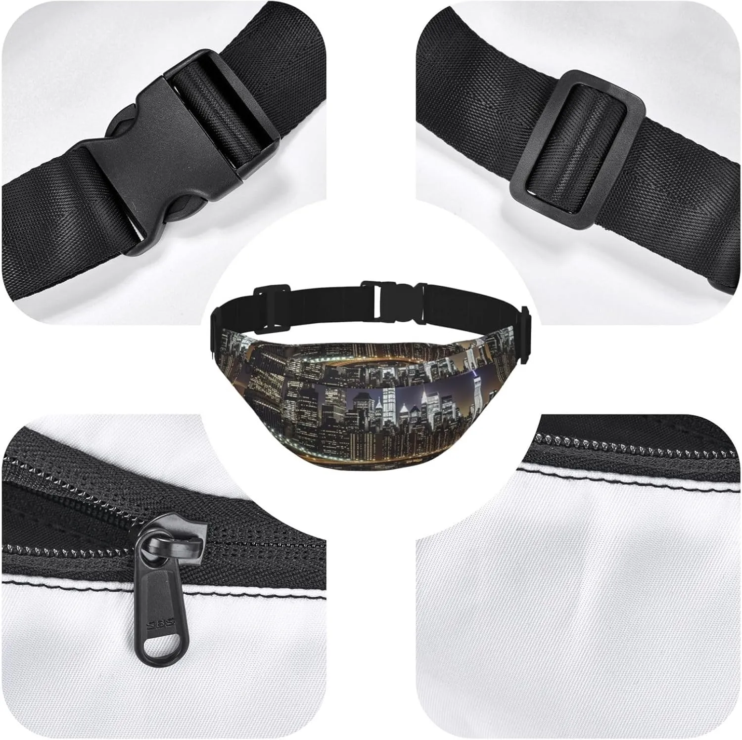 Fanny Pack for Men Women Waist Bag Adjustable Waist Pack Crossbody Belt Bag New York Night Bum Bag