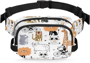Fanny Pack for Women Men Animal Bike Crossbody Belt Bag with 3 Zipper Pockets Fashion Waterproof Waist Pack with Adjustable Strap for Travel Running Hiking Cycling