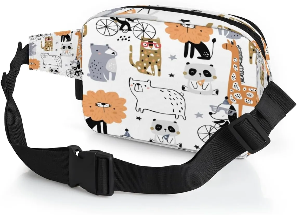 Fanny Pack for Women Men Animal Bike Crossbody Belt Bag with 3 Zipper Pockets Fashion Waterproof Waist Pack with Adjustable Strap for Travel Running Hiking Cycling