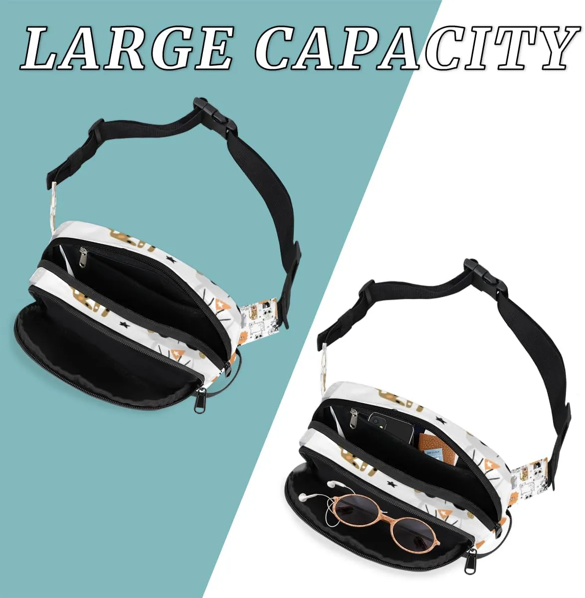 Fanny Pack for Women Men Animal Bike Crossbody Belt Bag with 3 Zipper Pockets Fashion Waterproof Waist Pack with Adjustable Strap for Travel Running Hiking Cycling