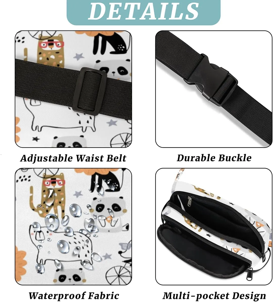 Fanny Pack for Women Men Animal Bike Crossbody Belt Bag with 3 Zipper Pockets Fashion Waterproof Waist Pack with Adjustable Strap for Travel Running Hiking Cycling