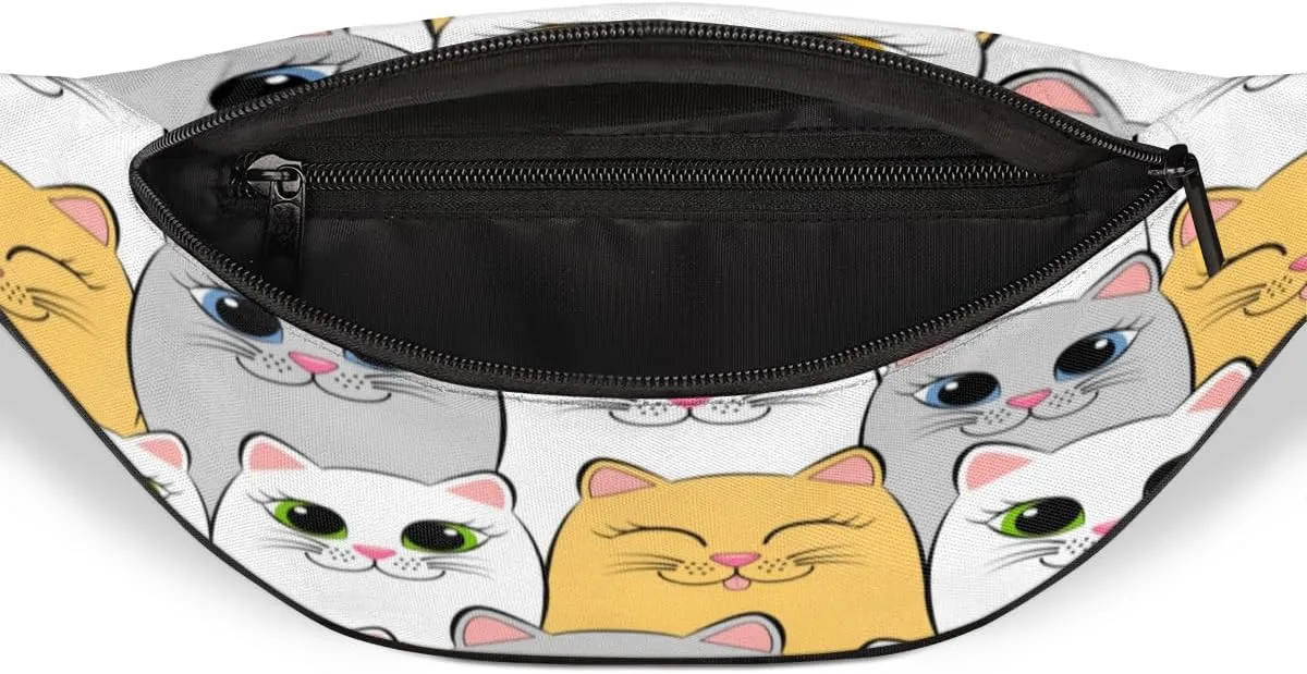 Fanny Pack for Women Men Cute Animal Cats Pattern Waist Pack Crossbody Bag with Adjustable Straps for Hiking Running Walking Travel Cycling