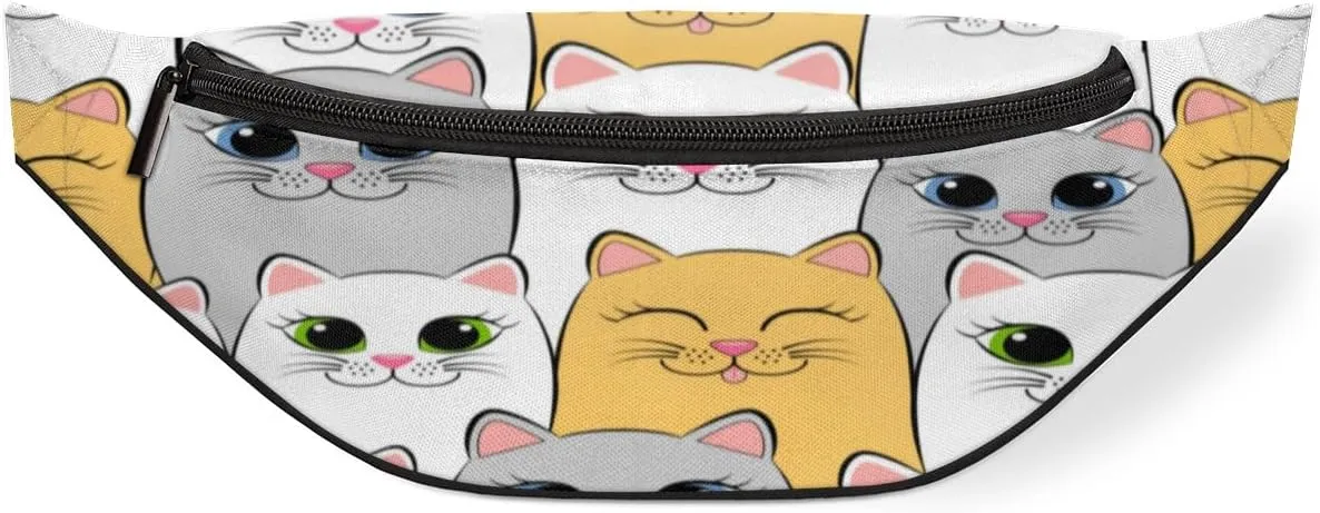 Fanny Pack for Women Men Cute Animal Cats Pattern Waist Pack Crossbody Bag with Adjustable Straps for Hiking Running Walking Travel Cycling