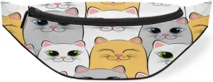 Fanny Pack for Women Men Cute Animal Cats Pattern Waist Pack Crossbody Bag with Adjustable Straps for Hiking Running Walking Travel Cycling