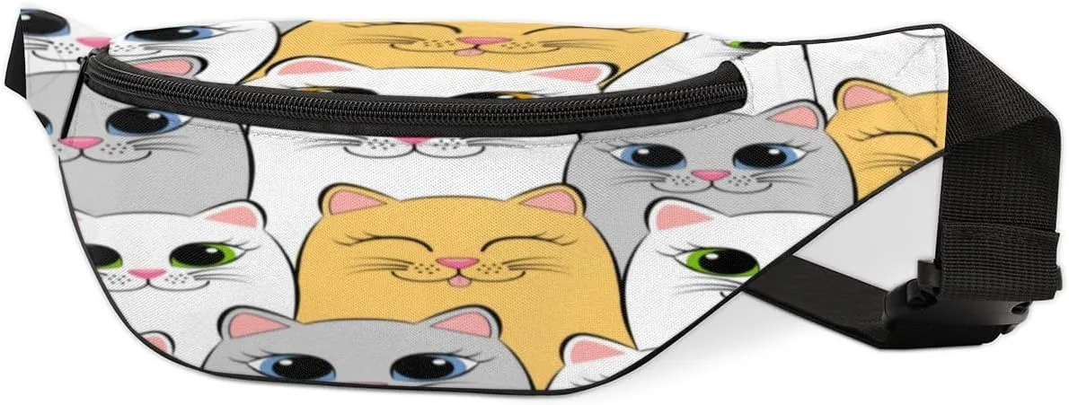 Fanny Pack for Women Men Cute Animal Cats Pattern Waist Pack Crossbody Bag with Adjustable Straps for Hiking Running Walking Travel Cycling