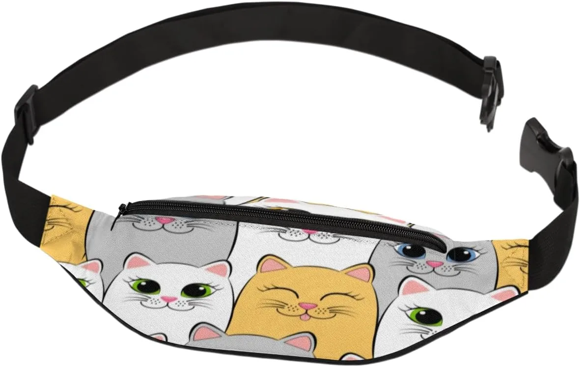 Fanny Pack for Women Men Cute Animal Cats Pattern Waist Pack Crossbody Bag with Adjustable Straps for Hiking Running Walking Travel Cycling