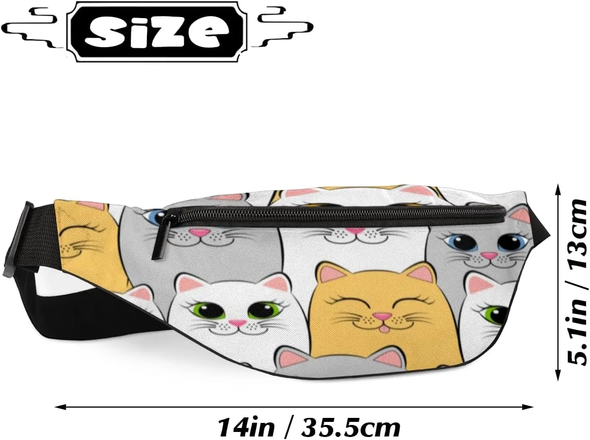 Fanny Pack for Women Men Cute Animal Cats Pattern Waist Pack Crossbody Bag with Adjustable Straps for Hiking Running Walking Travel Cycling