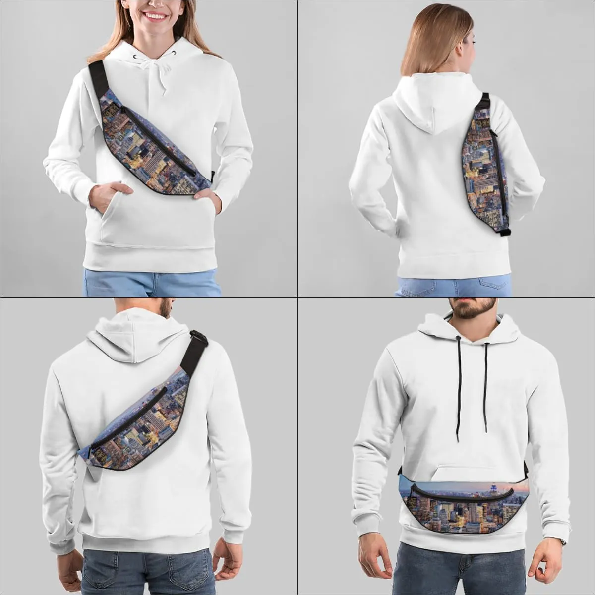 Fanny Pack for Women Men Modern City Pattern Waist Pack Crossbody Bag with Adjustable Straps for Hiking Running Walking Travel Cycling