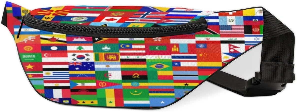 Fanny Pack for Women Men National Flags of the World Waist Pack Crossbody Bag with Adjustable Straps for Hiking Running Walking Travel Cycling