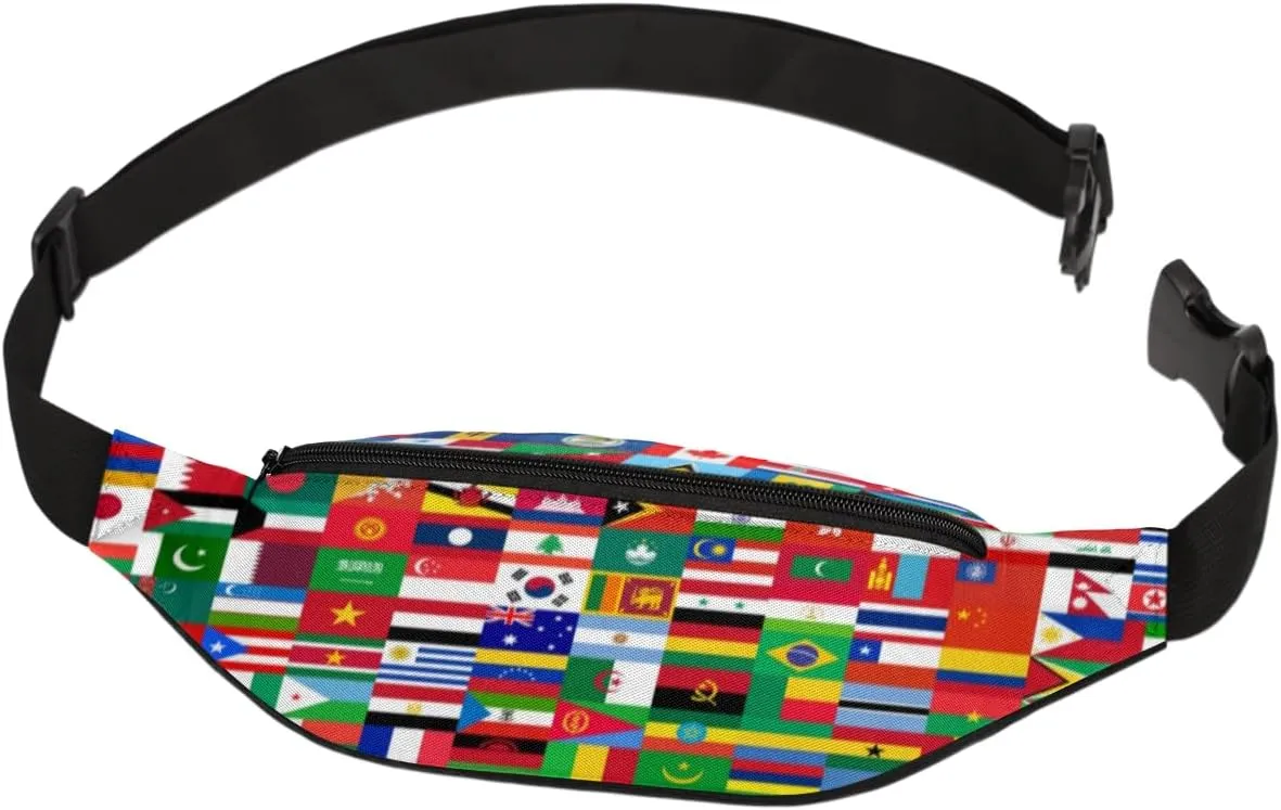 Fanny Pack for Women Men National Flags of the World Waist Pack Crossbody Bag with Adjustable Straps for Hiking Running Walking Travel Cycling
