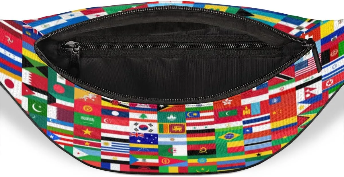 Fanny Pack for Women Men National Flags of the World Waist Pack Crossbody Bag with Adjustable Straps for Hiking Running Walking Travel Cycling