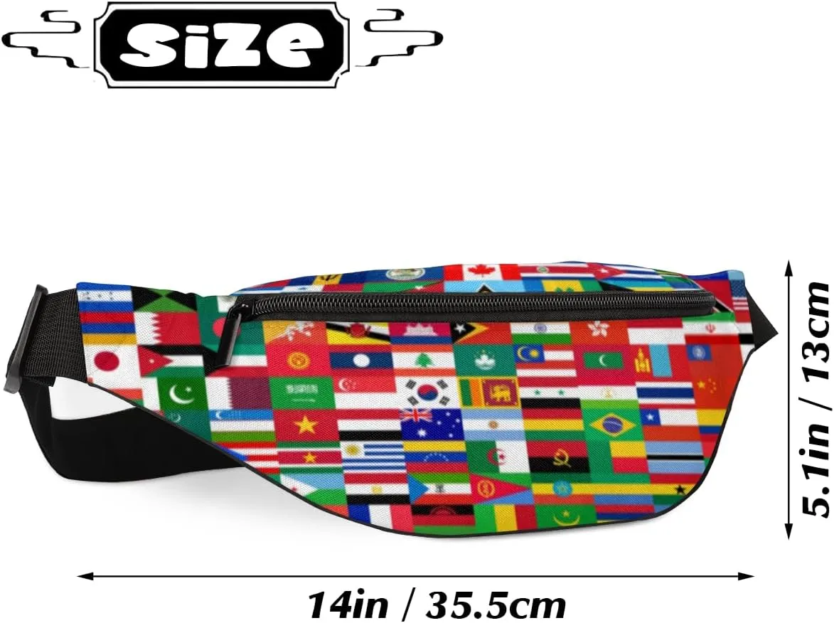 Fanny Pack for Women Men National Flags of the World Waist Pack Crossbody Bag with Adjustable Straps for Hiking Running Walking Travel Cycling