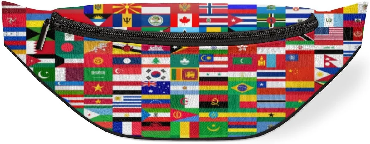 Fanny Pack for Women Men National Flags of the World Waist Pack Crossbody Bag with Adjustable Straps for Hiking Running Walking Travel Cycling