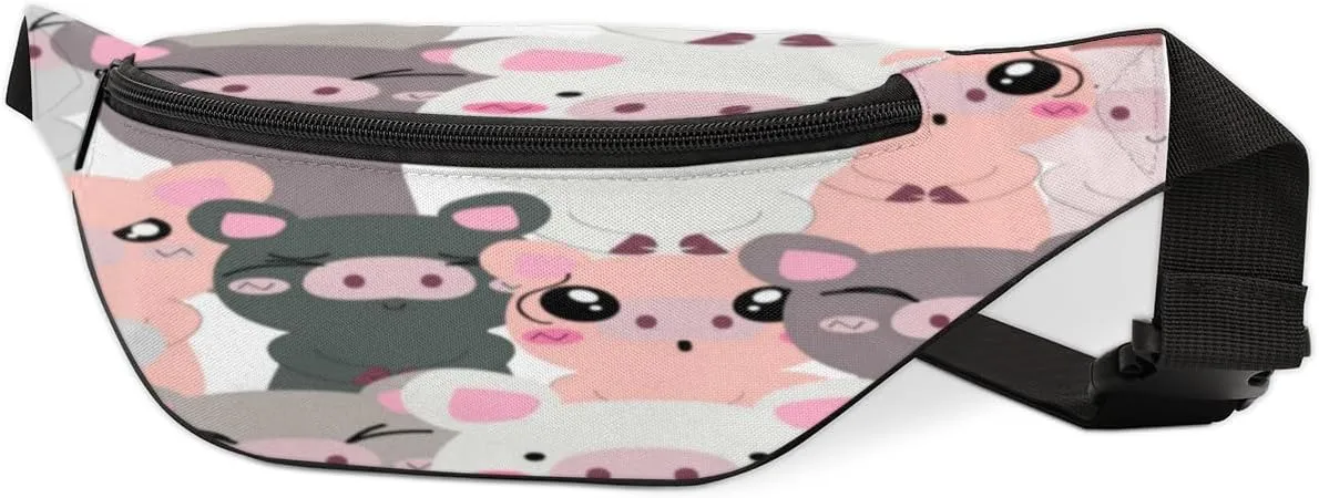 Fanny Pack for Women Men Waist Pack Cartoon Pigs Pattern Crossbody Bag with Adjustable Straps for Hiking Running Walking Travel Cycling