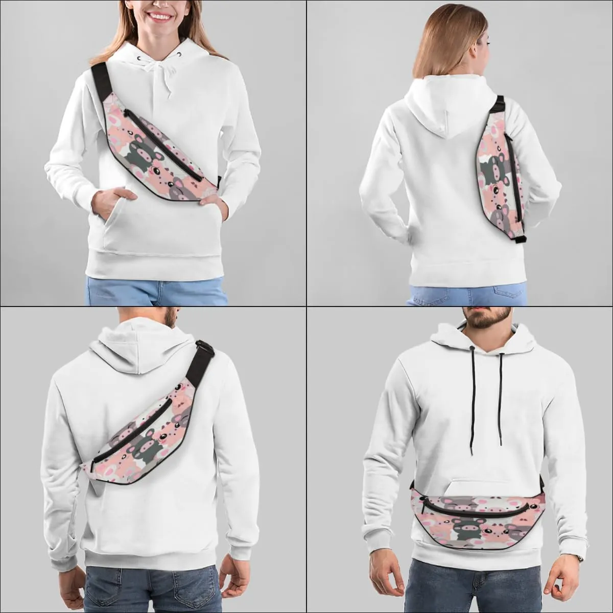 Fanny Pack for Women Men Waist Pack Cartoon Pigs Pattern Crossbody Bag with Adjustable Straps for Hiking Running Walking Travel Cycling
