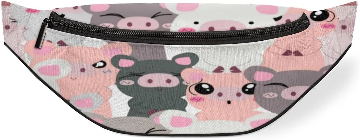 Fanny Pack for Women Men Waist Pack Cartoon Pigs Pattern Crossbody Bag with Adjustable Straps for Hiking Running Walking Travel Cycling