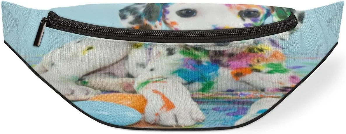 Fanny Pack for Women Men Waist Pack Dog Painter Crossbody Bag with Adjustable Straps for Hiking Running Walking Travel Cycling