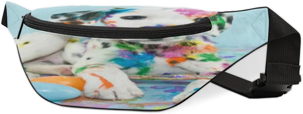 Fanny Pack for Women Men Waist Pack Dog Painter Crossbody Bag with Adjustable Straps for Hiking Running Walking Travel Cycling