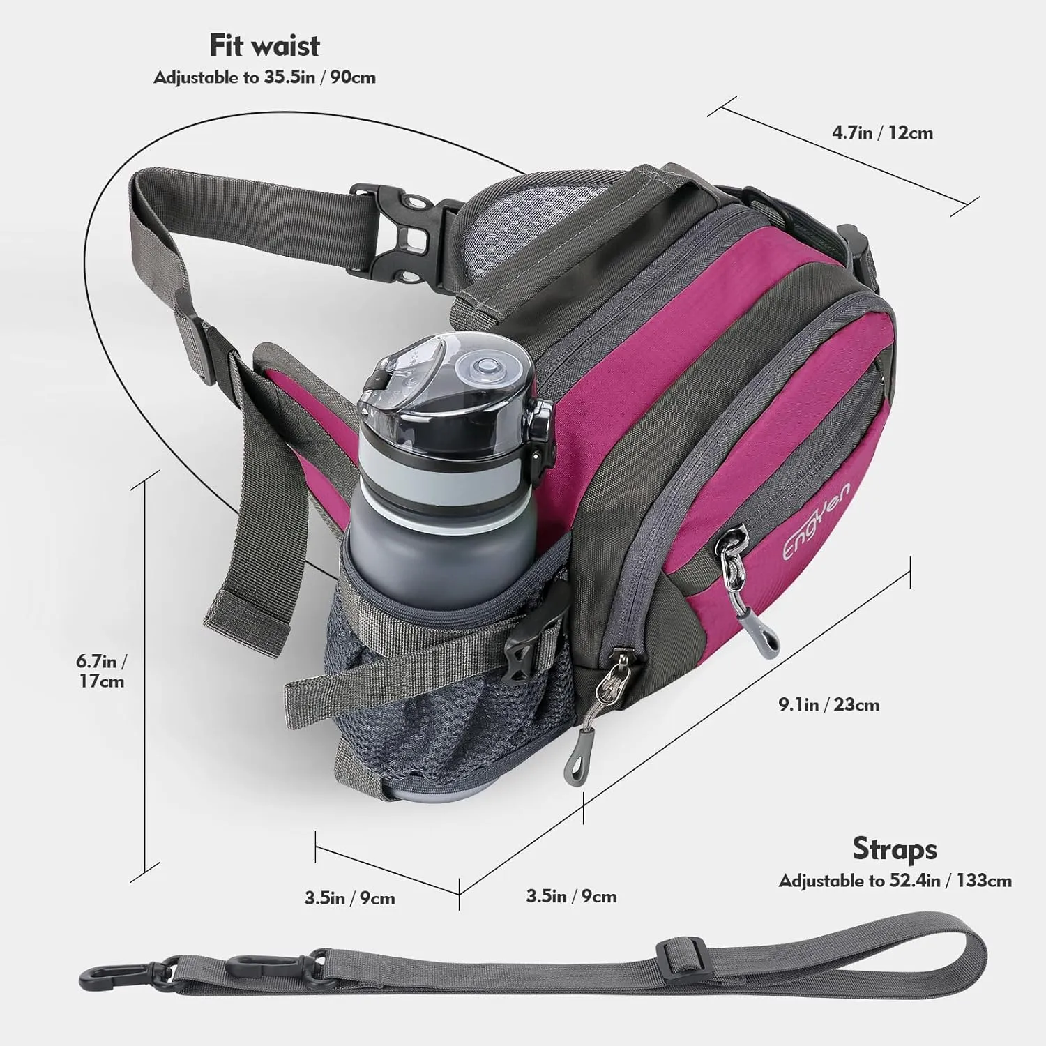 Fanny Pack Waist Bag for Women Men, running packs gear with Phone Water Bottle holder Adjustable belt, for Travel Workout Hiking, carrying iPhone money, multi colors… (rose)